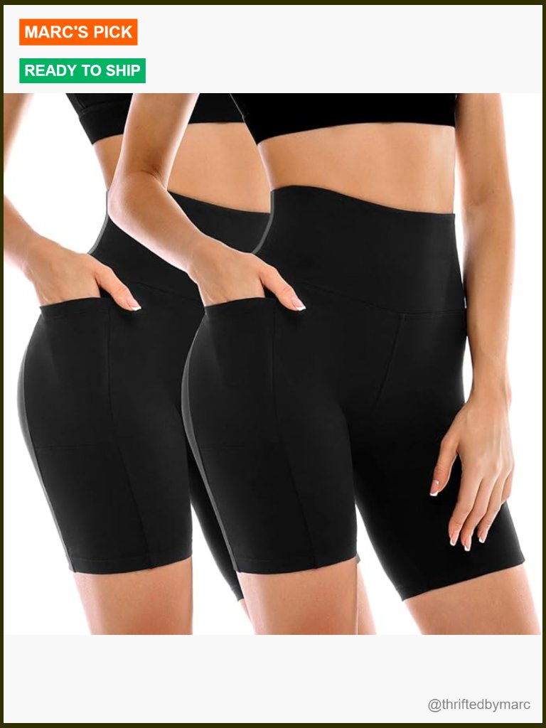 2 Pack High Waisted Biker Shorts With Pockets For Women